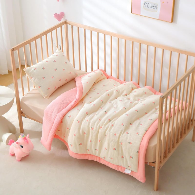 CLoucl Cotton Muslin Toddler Comforter/Quilt,Ultra Soft & Breathble Muslin Toddler Blanket,All Season Baby Blankets for Boys and Girls, Machine Washable,41"x48" - Image 3